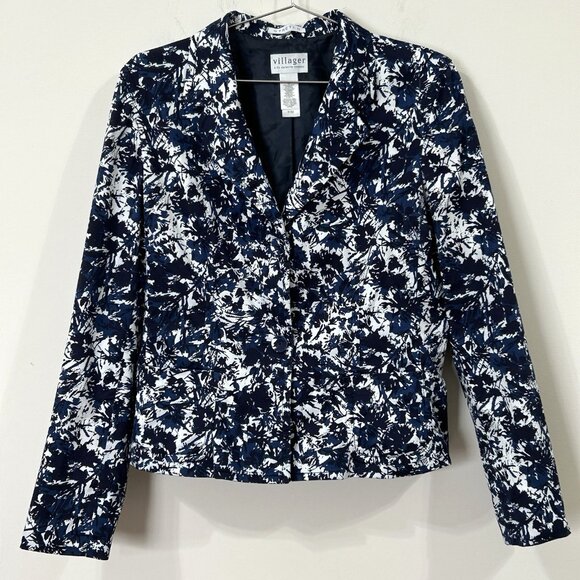 VINTAGE VILLAGER Liz Claiborne Womens Blazer Sz 12 Geometric Floral Stretch Y2K - Picture 1 of 10
